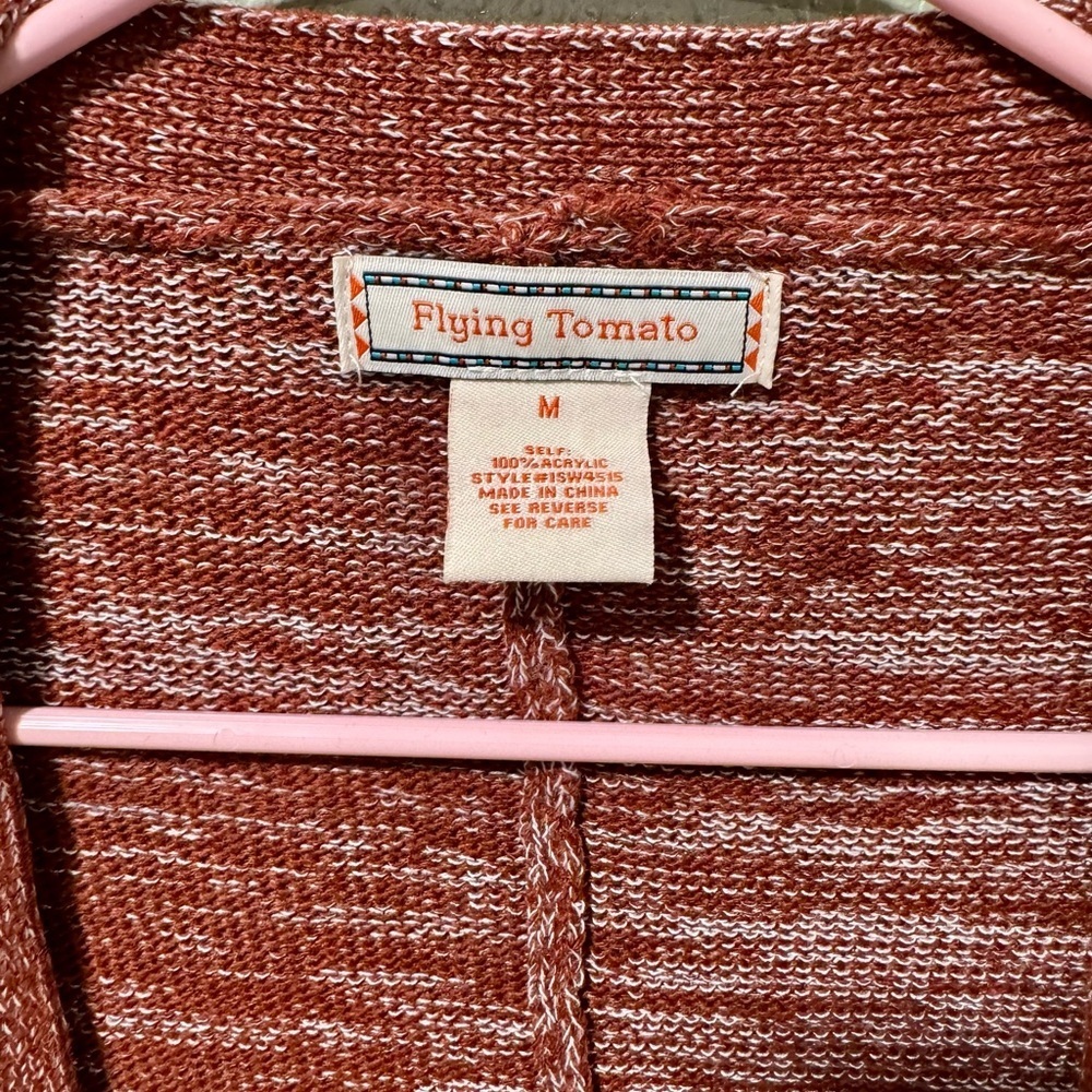 Flying Tomato Rust Cardigan with Cream Lace Accents - Picture 4 of 6